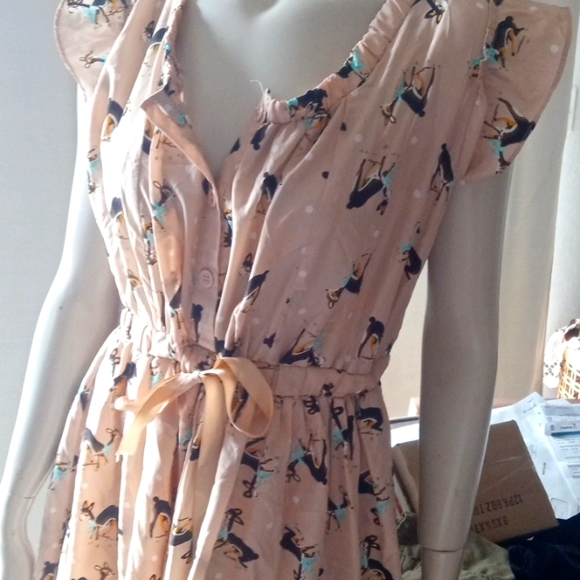Tixdy Deer Dress. A-line Tie And Button Front size S - Picture 2 of 3